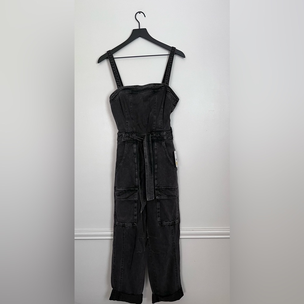 NWT Free People Go West Washed Black Denim Overalls